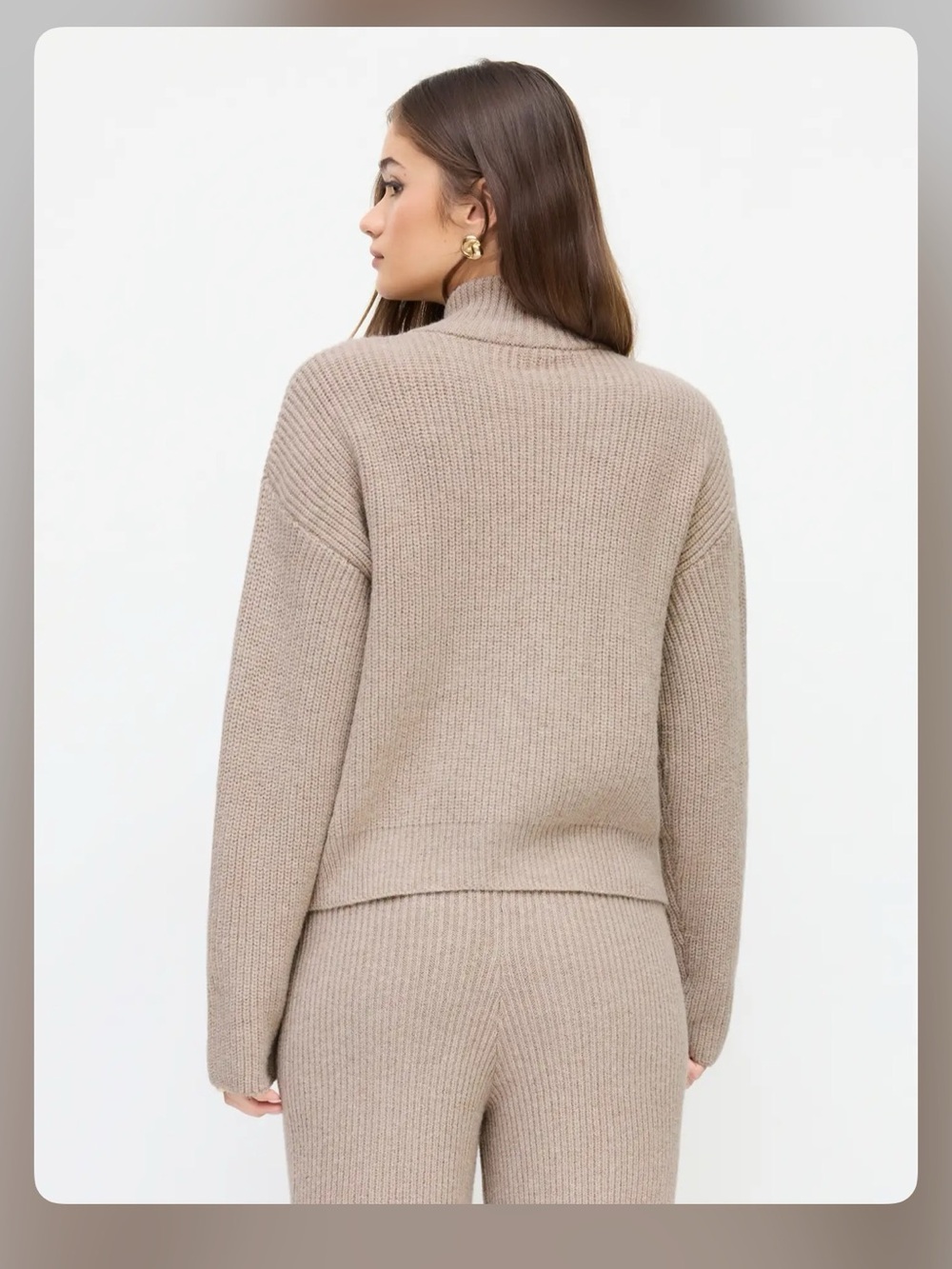 KNIT WOOL-BLEND STAND COLLAR LONG SLEEVE ZIPPER OVERSIZED CHIC CARDIGAN S WC13-6 - Picture 4 of 6